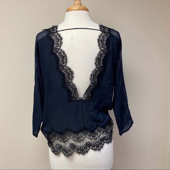 Sandro Open Back Lace Top Navy 2 - Picture 3 of 8